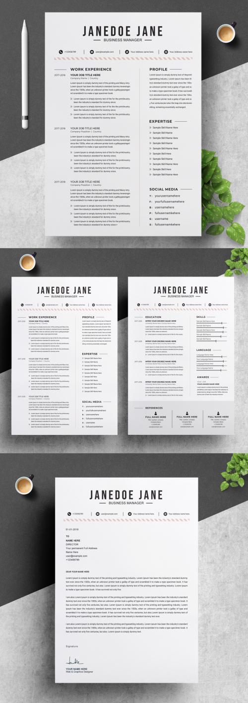 Resume and Cover Letter Layout with Light Pink Accents - 256014907