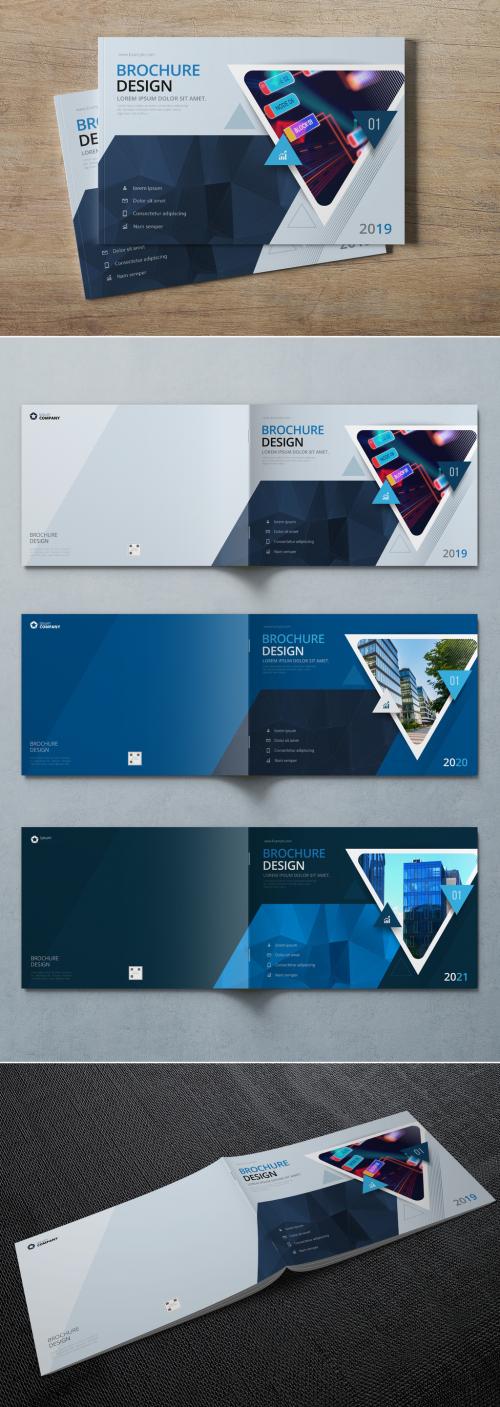 Horizontal Blue Business Report Cover Layout with Triangles - 256274588