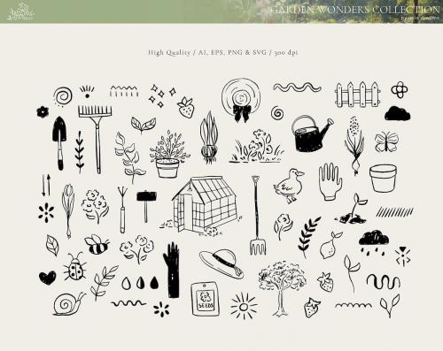 Garden Vector Elements Line Art Gardening