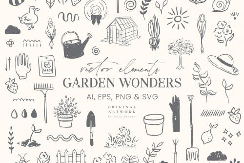 Garden Vector Elements Line Art Gardening