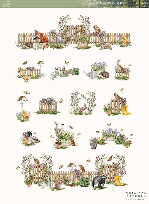 Watercolor Compositions Garden Animals Plants