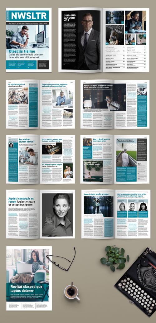 Teal and White Newsletter or magazine Layout - 256523602