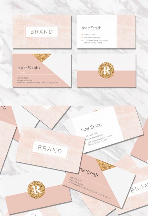 Business Card Layouts with Pink and Gold Accents - 256682939