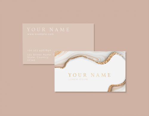 Business Card Layout with Gold Accents and Stone Imagery - 256682975