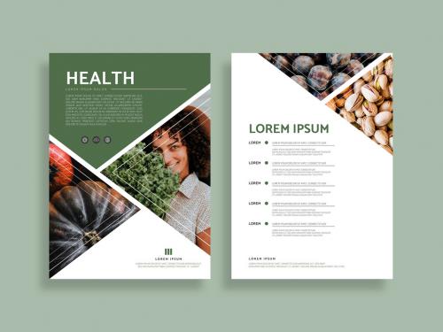 Poster Layout with Green Accents and Triangular Photo Placeholders - 256683020