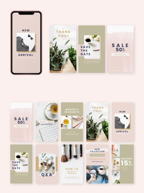 Social Media Story Layouts with Pink and Olive Accents - 256683044