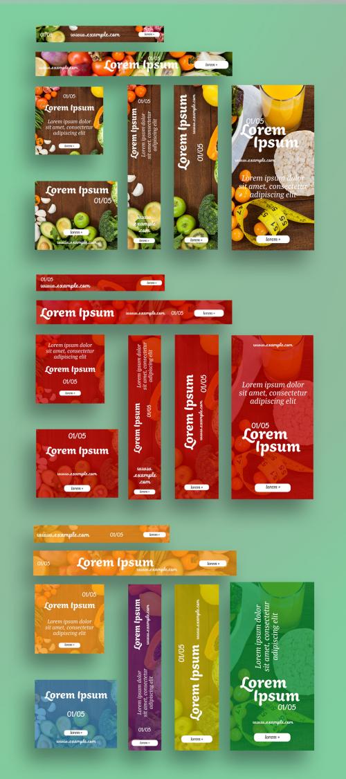 Web Banner Layout Set with Fruit and Vegetable Images - 256733267