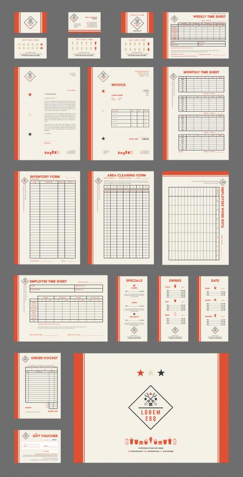 Off-White Restaurant Kit Layout Set with Dark Orange Accents - 256867898