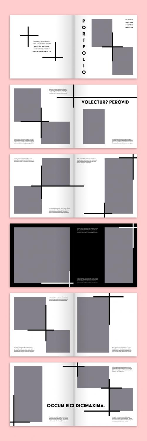 Minimalist Square Portfolio Layout with Black and White Accents - 256867927