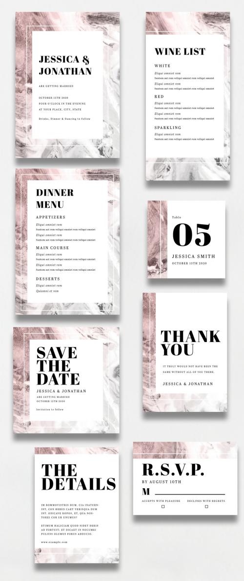 Wedding Suite Layout with Pink and Gray Accents and Marble Elements - 256867951