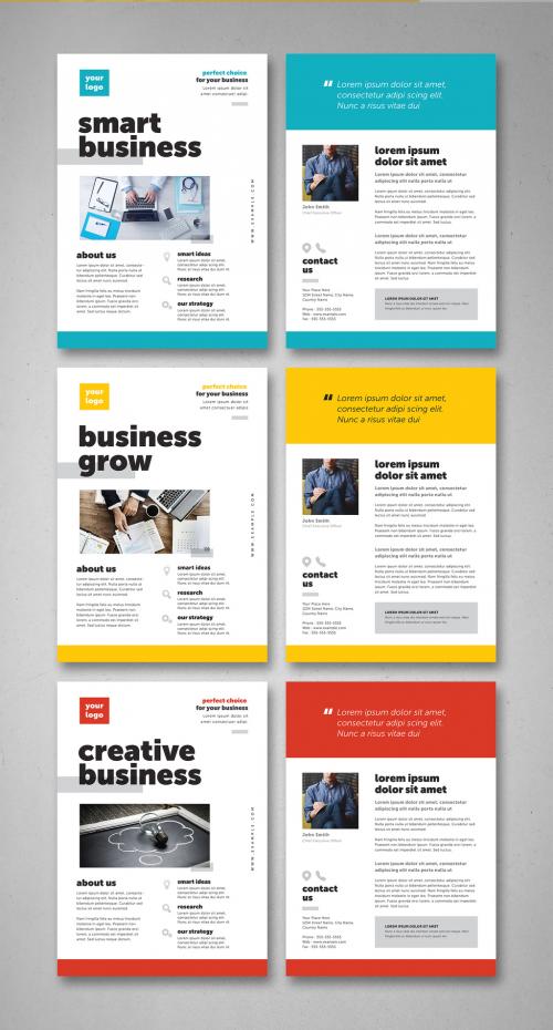 Business Flyer Layout with Blue, Red, or Yellow Accents - 256927635