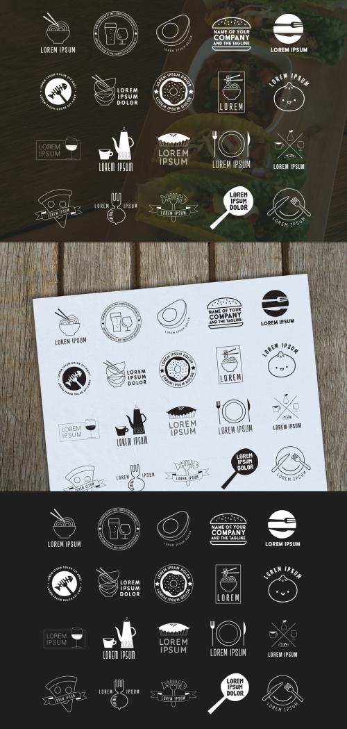 Black and White Food Logo Layout Icon Set - 257516875