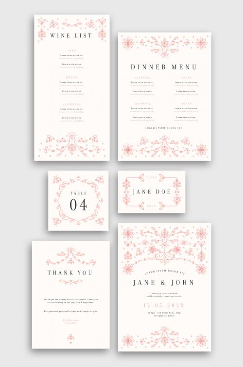 Wedding Suite Layout with Pink Nature Illustration Accents - 257516932