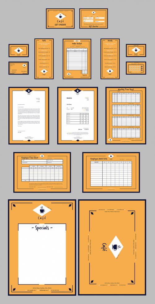 Café Stationery Set with Orange and Blue Accents - 257715215