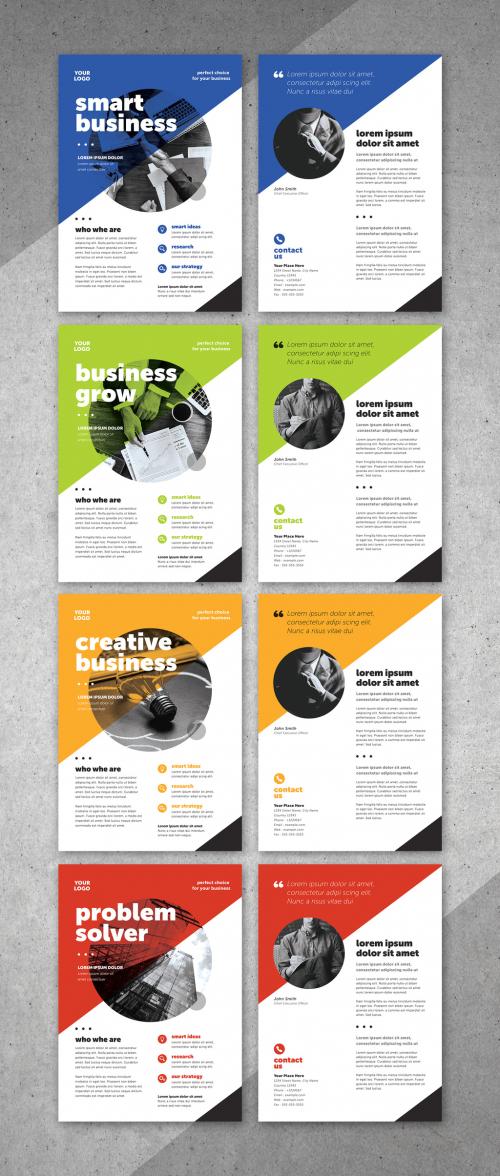 Business Flyer Layout with Colorful Accents and Grayscale Image Masks - 257909248