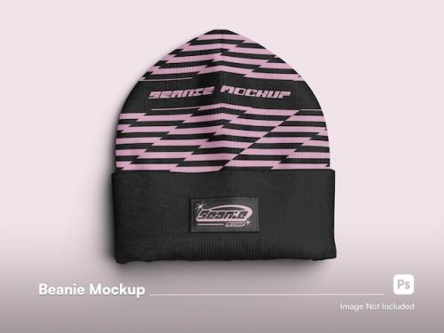 Front View Fashion Beanie Isolated Mockup In Flat Lay Setting