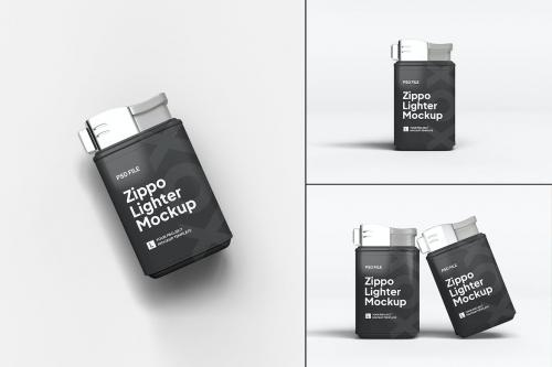 Metallic Zippo Lighter Mockup Set