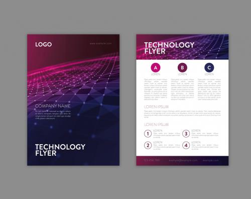 Technology Themed Flyer Layout with Blue and Pink Accents - 258418944