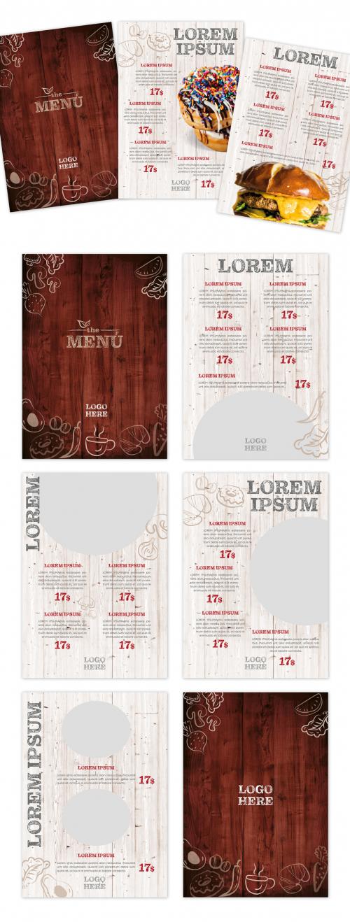 Restaurant Menu Layout with Wood Background Images - 258419128