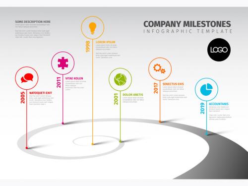 Timeline Infographic with Bubbles Along a Spiral Path - 258988426