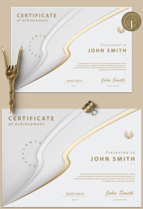 Certificate of Achievement with Abstract Cream and Gold Design - 259168346