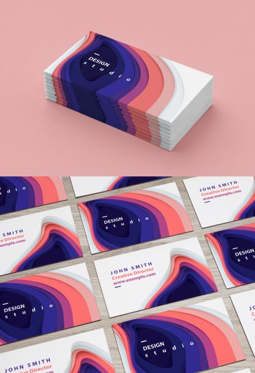 Business Card Template with Colorful Paper Cut Illustration - 259168386