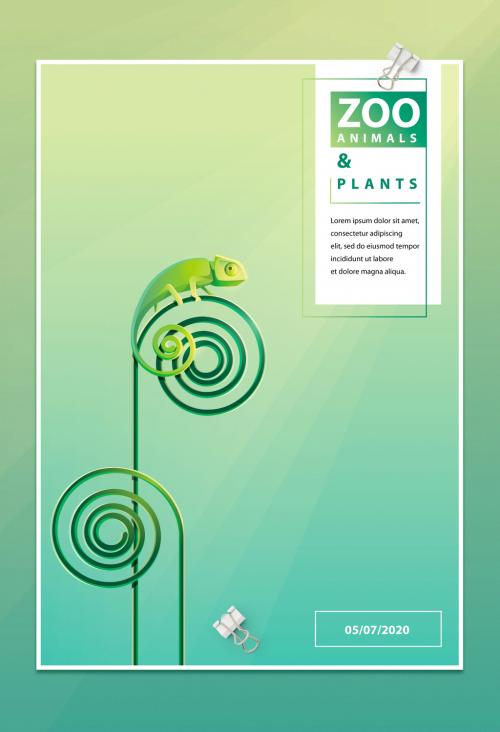 Animals and Plants Poster Layout With Green Chameleon - 259168417