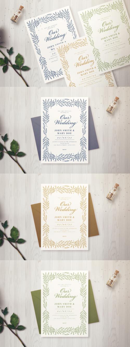 Wedding Invitation Layout with a Leaf Border - 259186773