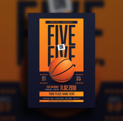 5 on 5 Basketball Tournament Flyer Layout - 259186782