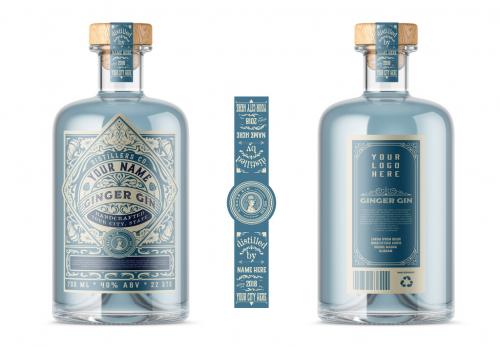 Vintage Liquor Bottle Packaging Layout with Teal Accents - 259201972