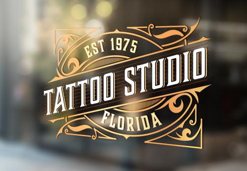 Vintage Tattoo Logo with Gold Elements - 259202010