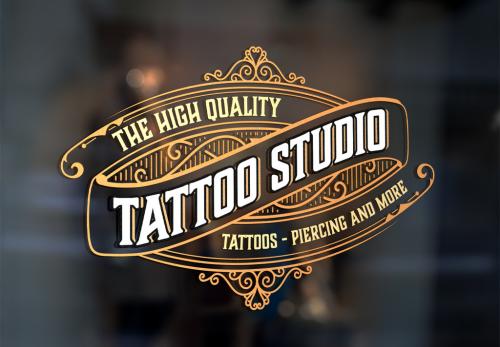 Vintage Tattoo Logo with Gold Elements - 259202019