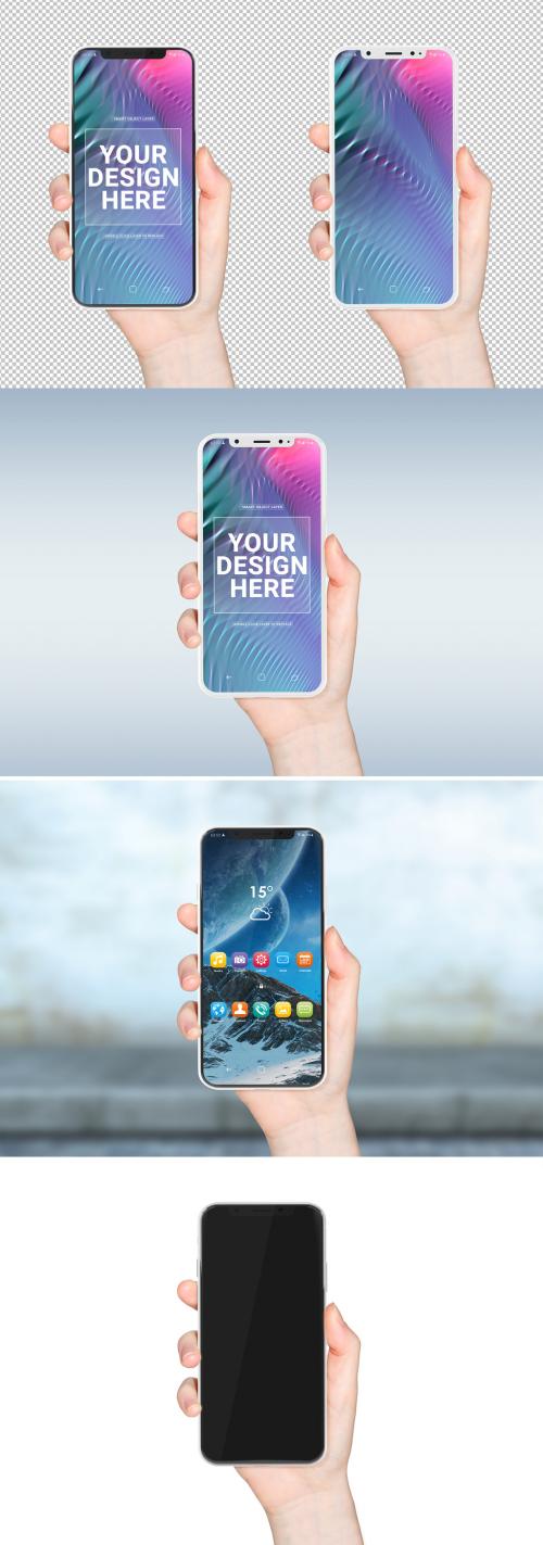 Hand Holding White Smartphone Mockup - 259365591