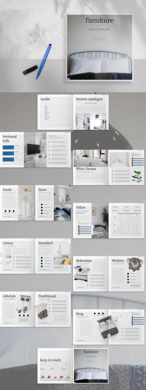 Gray and White Square Catalog with Blue Accents - 259374763