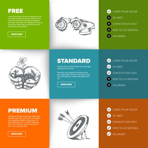 Colorful Grid Product and Service Comparison Table with Hand Drawn Illustrations - 259399809