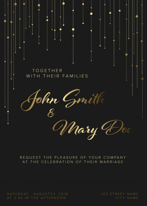 Black Wedding Invitation Layout with Gold Accents - 259399848