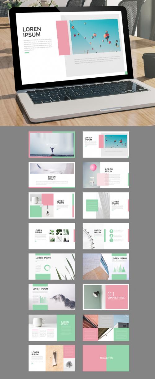 Minimalist Screen Presentation Layout with Pink and Mint Accents - 259580744
