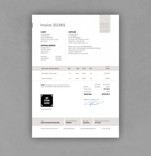 Invoice with Gray Header and Footer Elements - 259592277