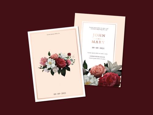 Wedding Invitation Layout with Floral Elements - 259602415