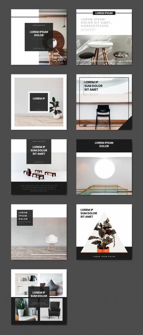 Black and White Social Media Post Layouts with Furniture Images - 259602441