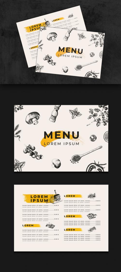 Horizontal Menu Layout with Illustrations and Yellow Accents - 259602452