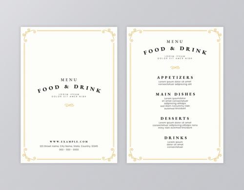 Menu Layout with Tan and Yellow Ornamental Accents - 259602473