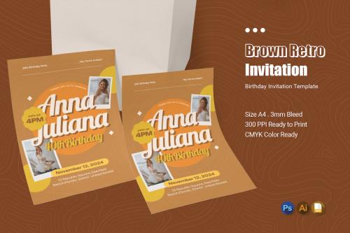 Brown Retro Birthday Invitation