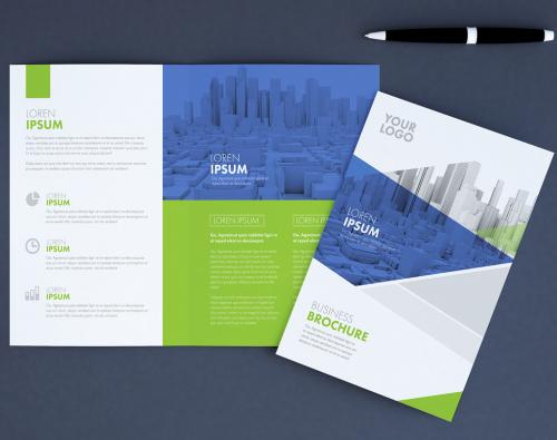 Brochure with Blue and Green Accents - 259628769