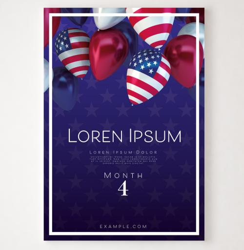 Poster with American Flag Balloons Illustration - 259628861