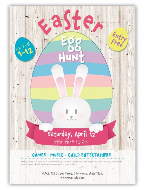 Easter Egg Hunt Poster with Pastel Illustrations - 259630105