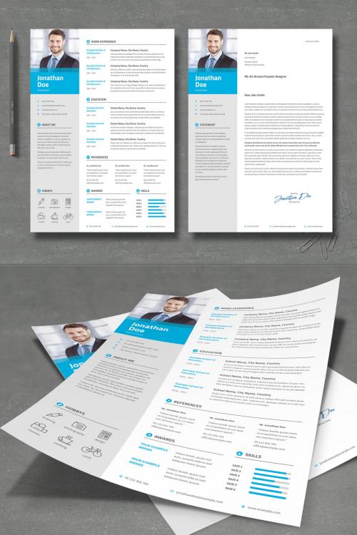 Resume and Cover Letter with Blue and Gray Accents - 259775324