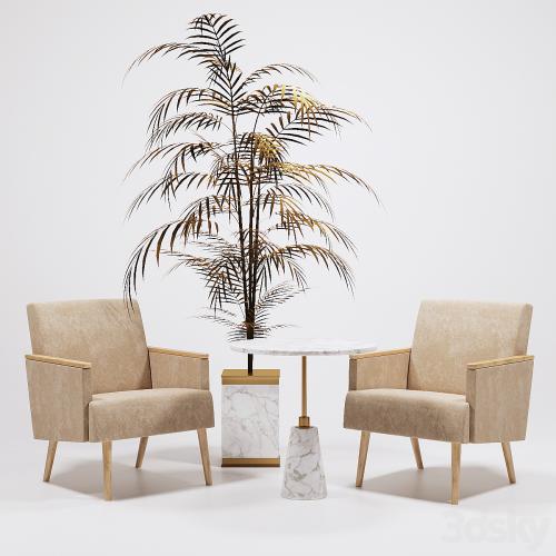 Jasper Armchairs golden palm IVETE and table Arteriors