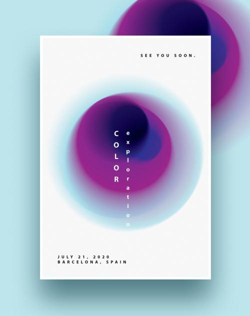 Abstract Poster Layout with Blue and Purple Gradient Blurred Circle - 259809224