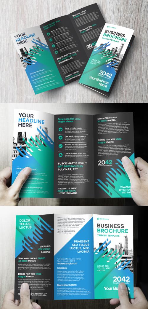 Trifold Brochure Layout with Blue and Green Gradients - 260311290